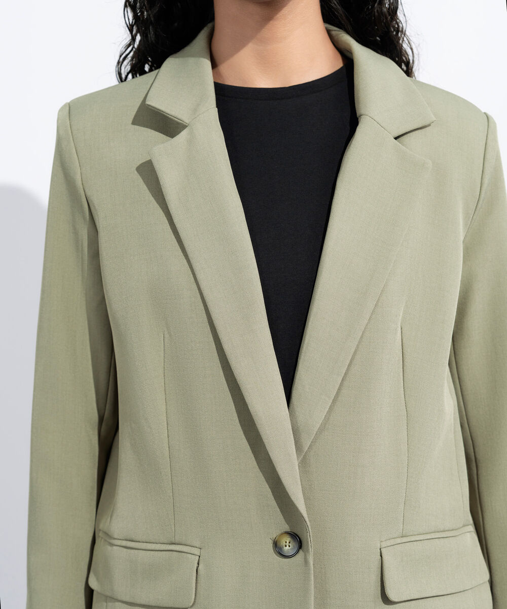 Women's Western Wear Green Loose-Fit Tailored Blazer