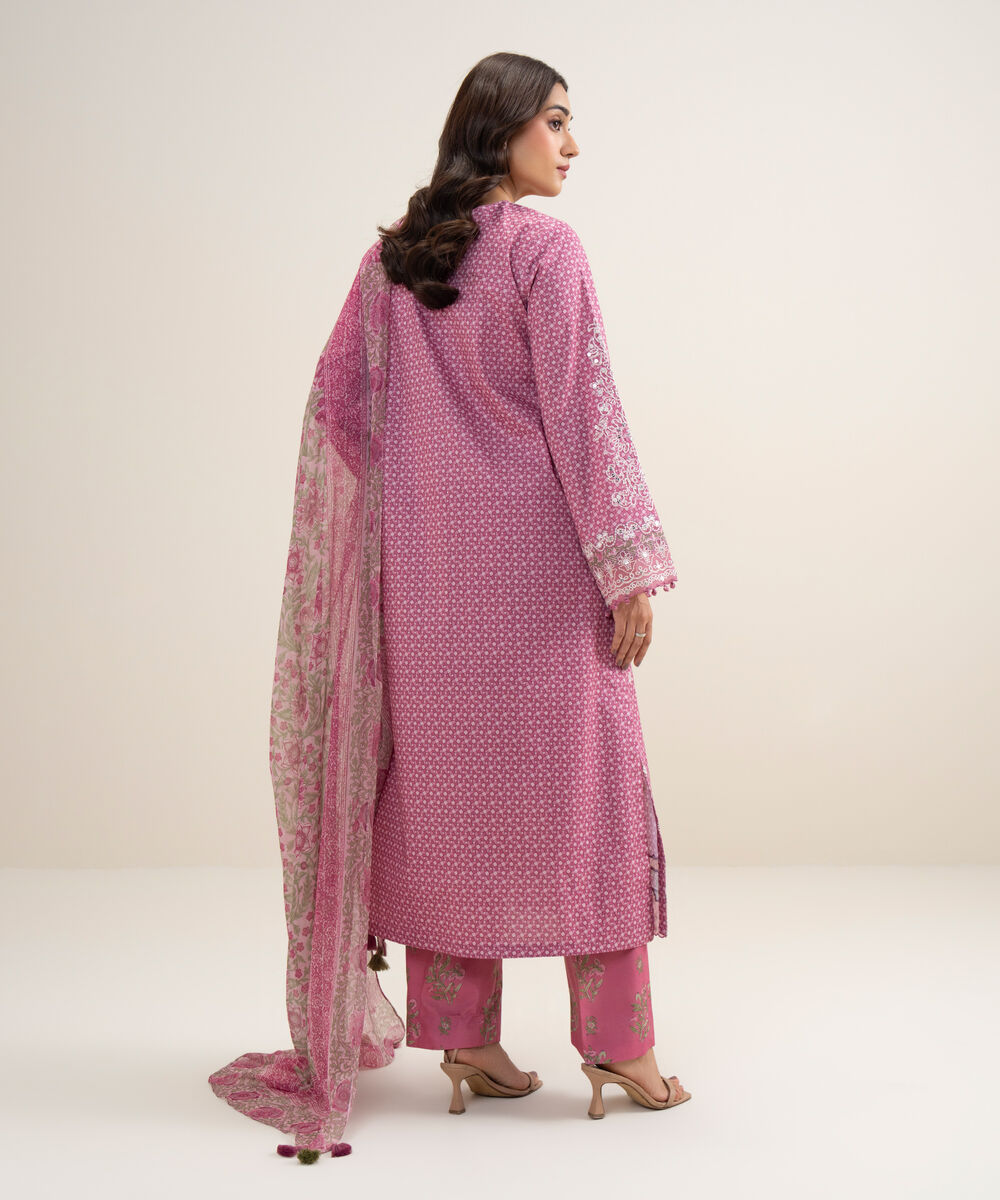 Women's Unstitched Lawn Embroidered Pink 3 Piece Suit