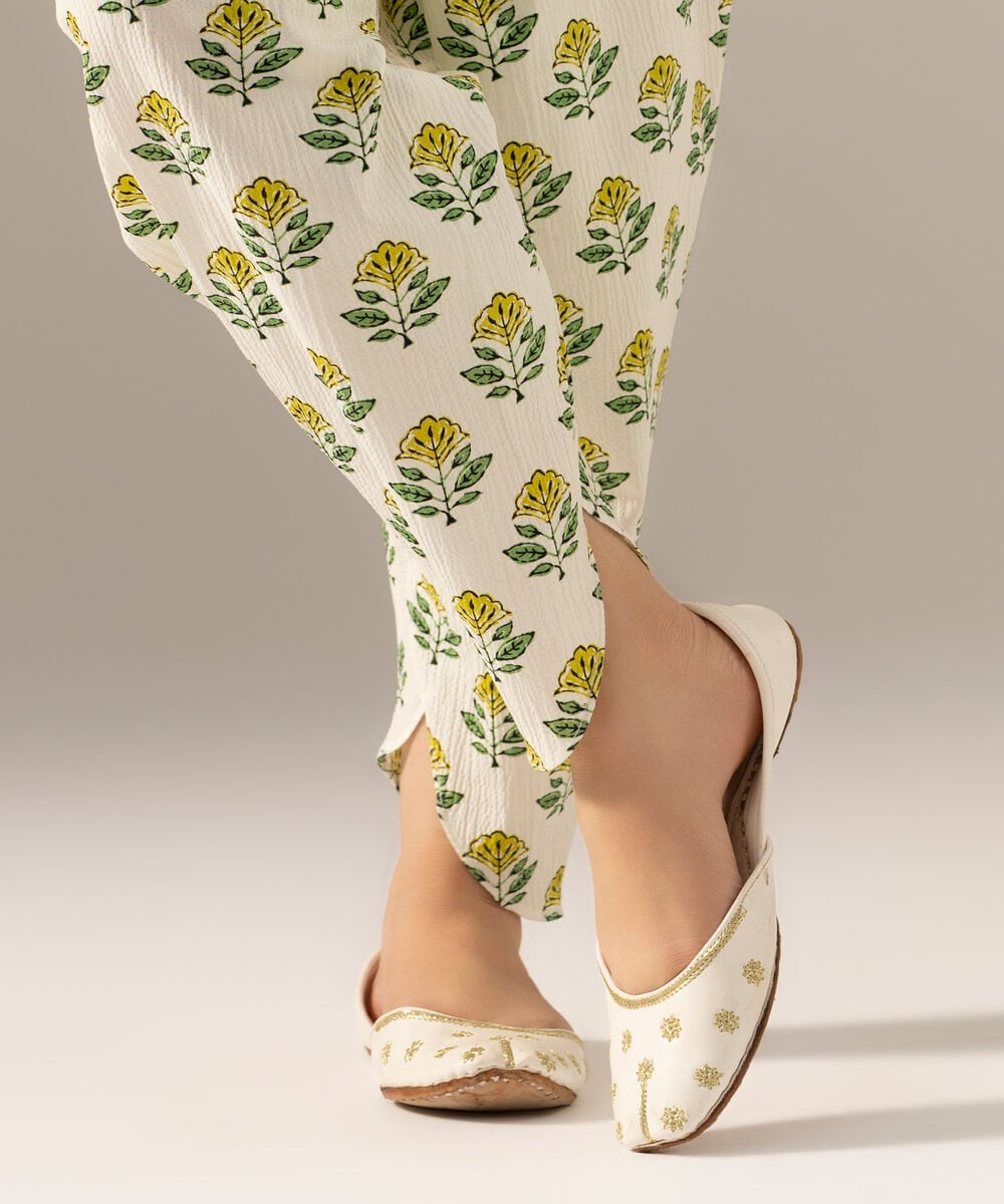Women's RTW Seersucker Printed Off White Tulip Shalwar