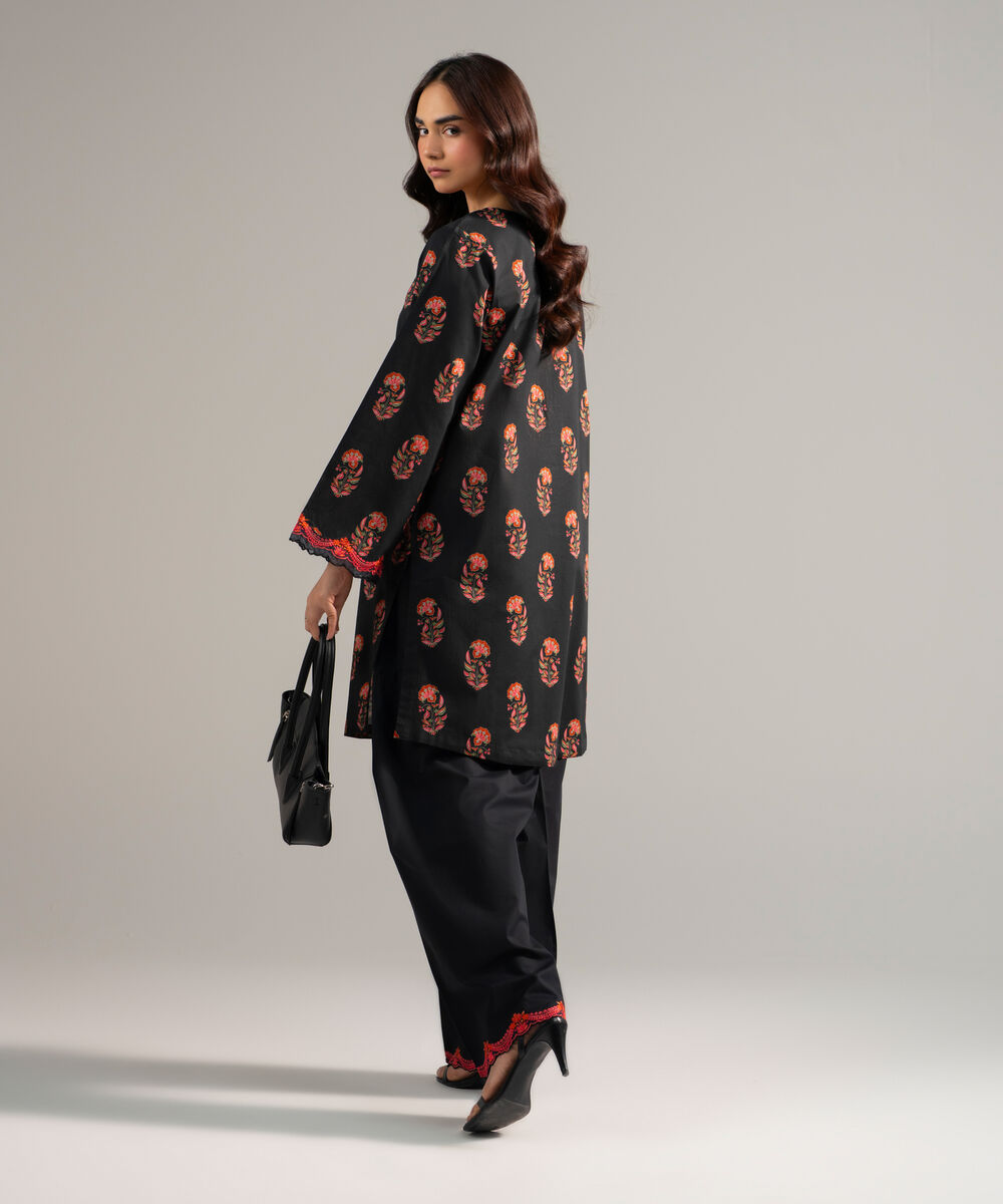 Women's RTW Lawn Embroidered Black Boxy Shirt