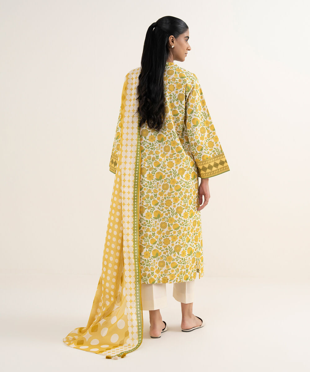 Women's Unstitched Lawn Printed Yellow 3 Piece Suit