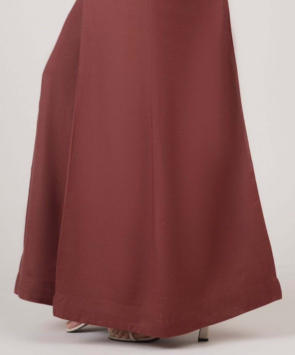 Women's RTW Viscose Raw Silk Brown Solid Sharara