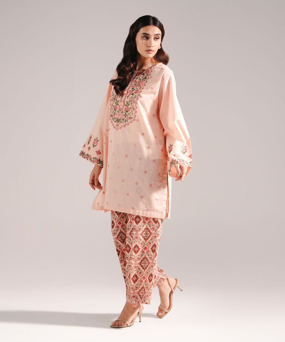 Women's RTW Crosshatch Embroidered Pink 2 Piece Suit