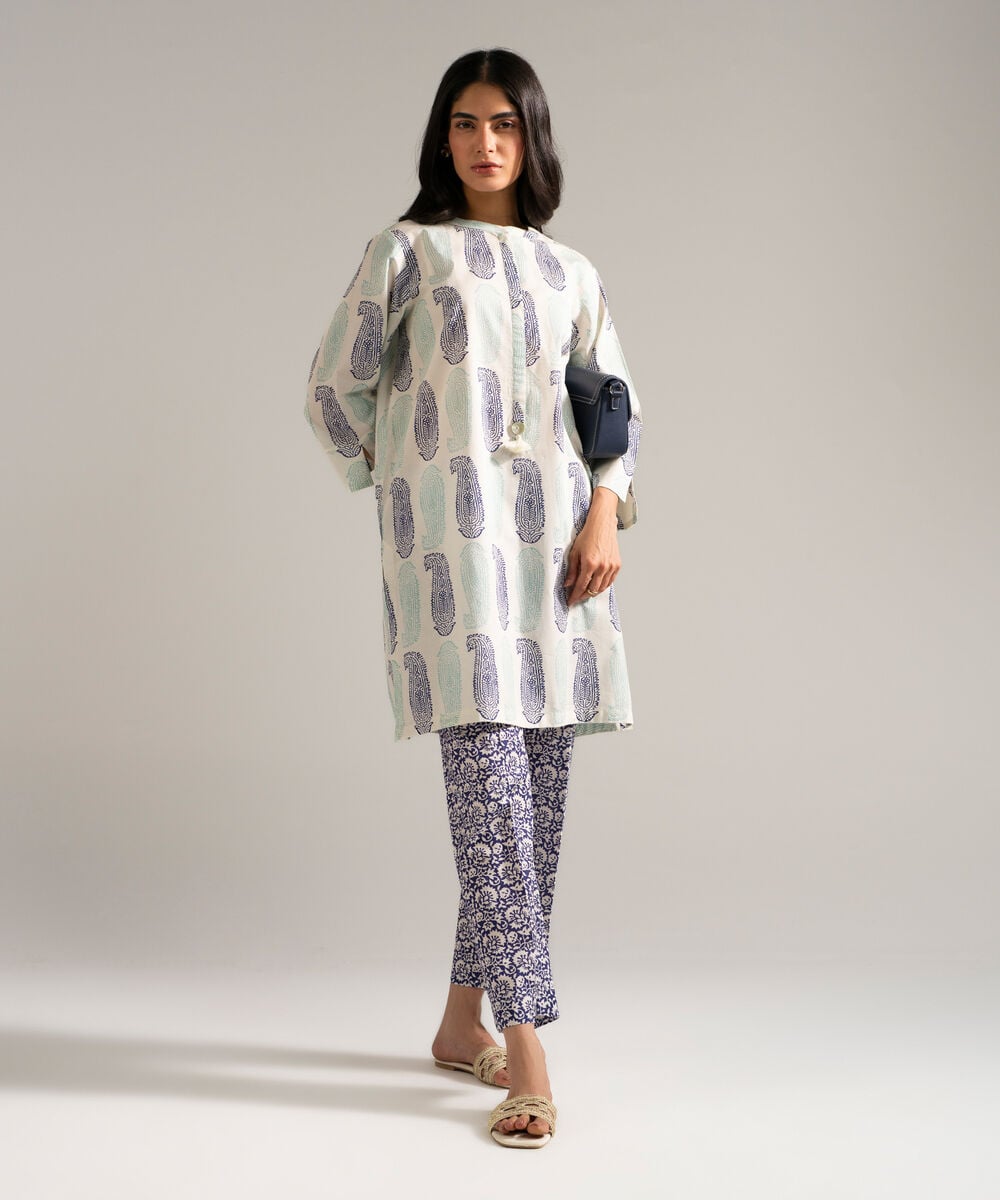 Women's RTW Lawn Printed Off White Straight Shirt