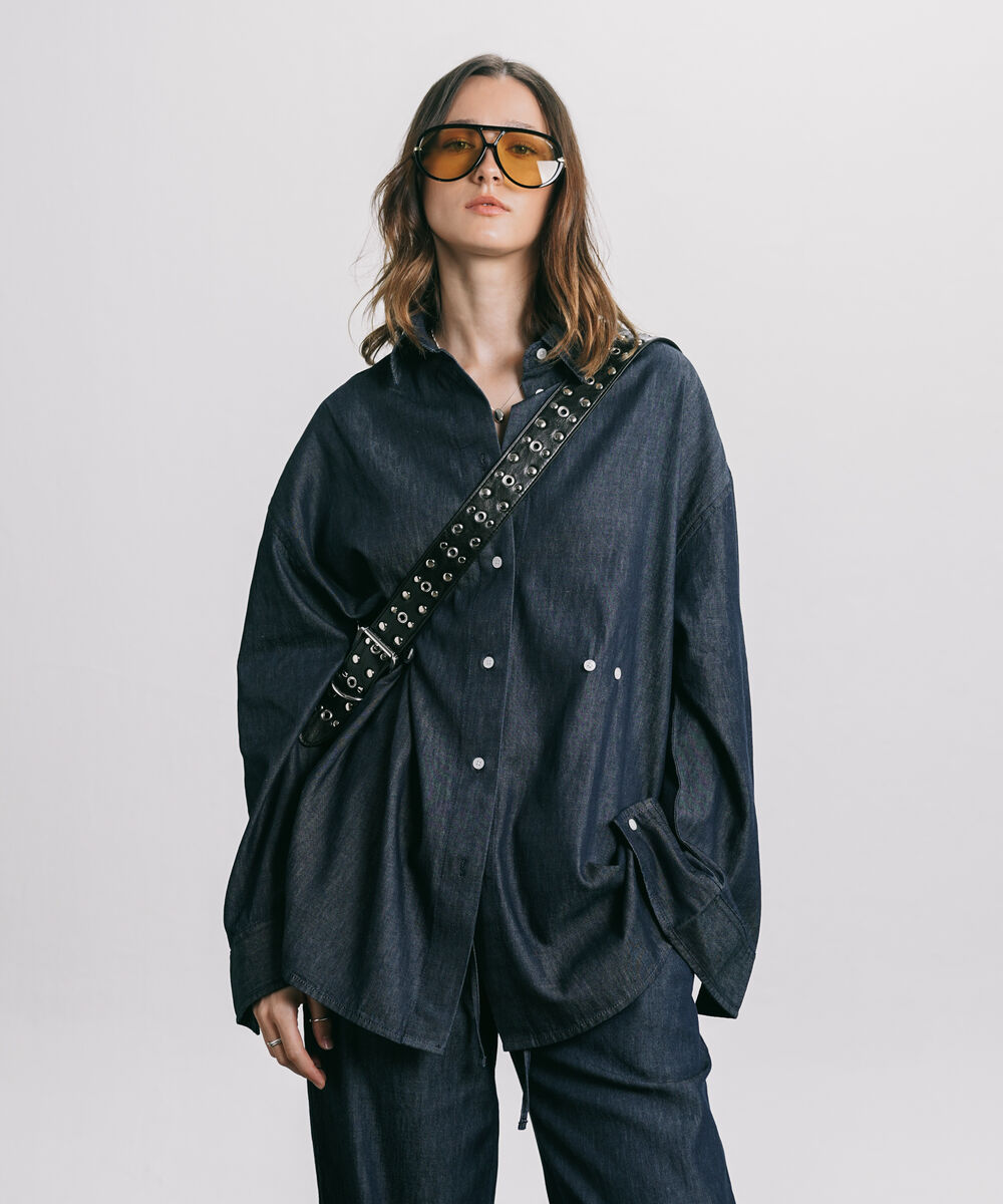 Women's Western Wear Blue Cinched Waist Button Through Shirt