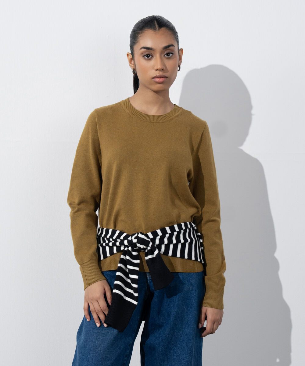 Women's Western Wear Olive Green Slim-Fit Knit Sweater