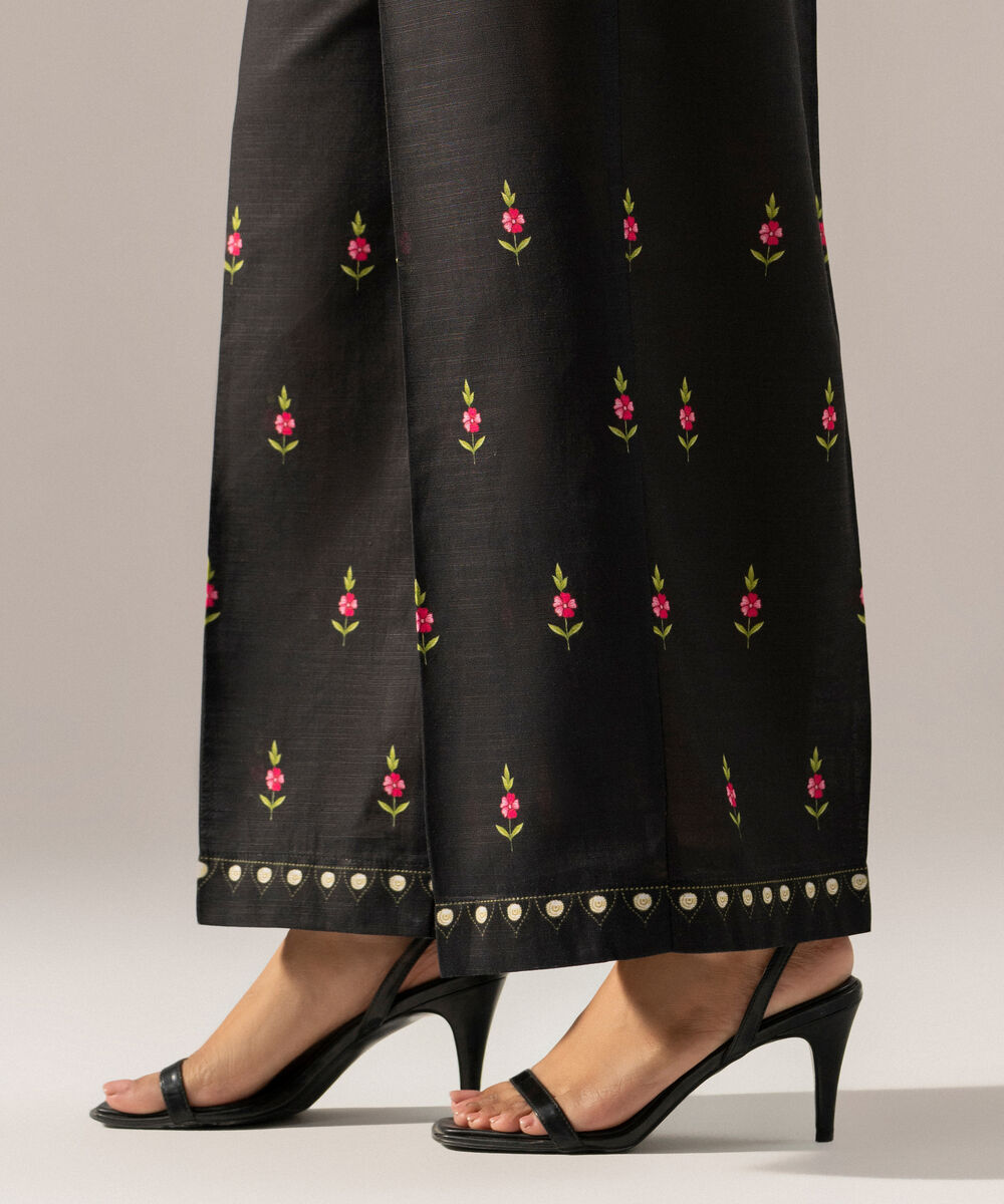 Women's RTW Printed Black Khaddar trouser