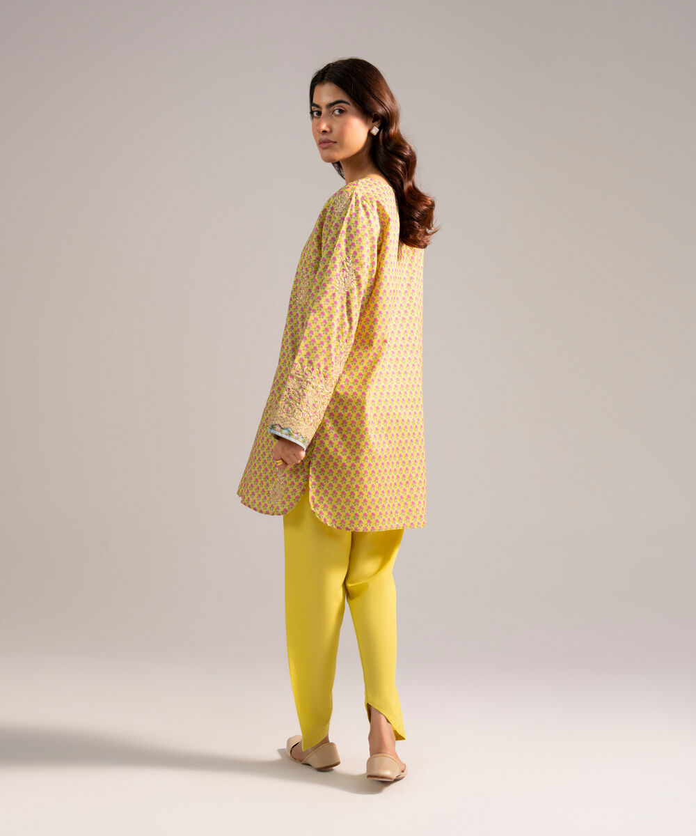 Women's RTW Zari Lawn Embroidered Lime Green Straight Shirt