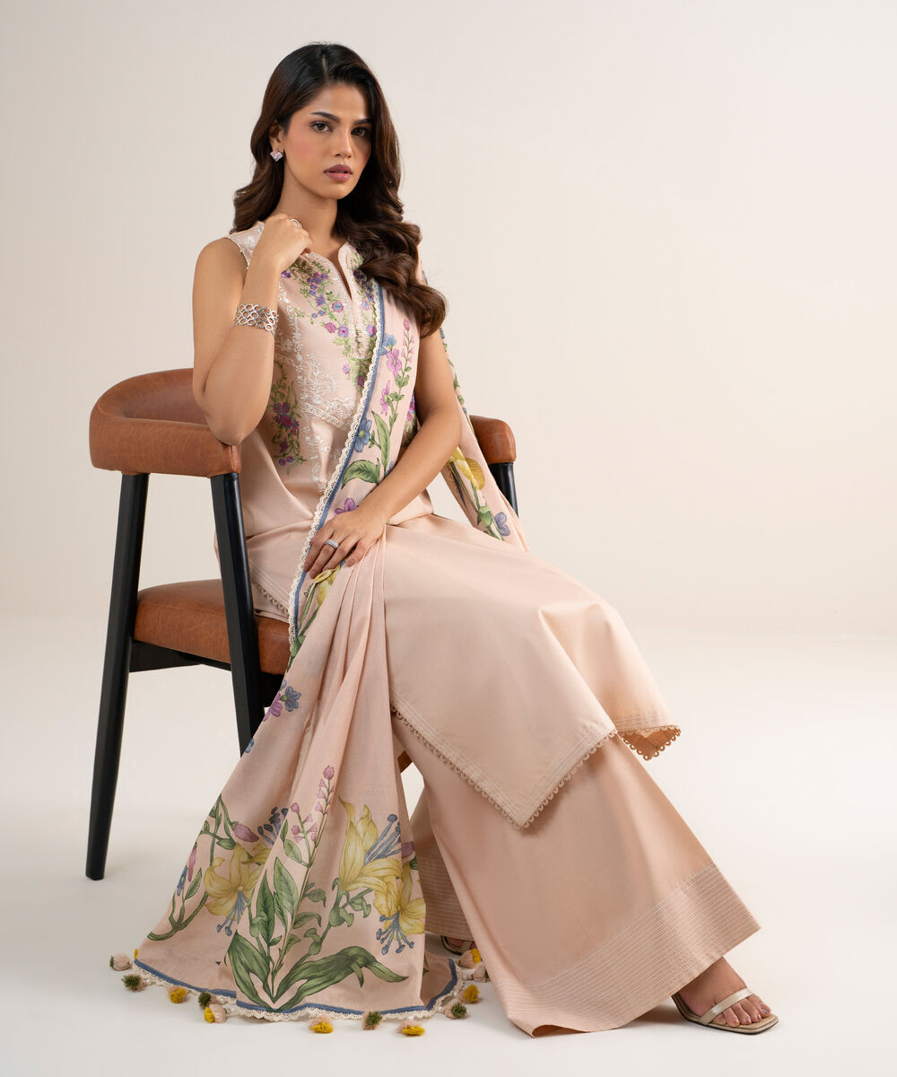 Women's Unstitched Lawn Embroidered Pink