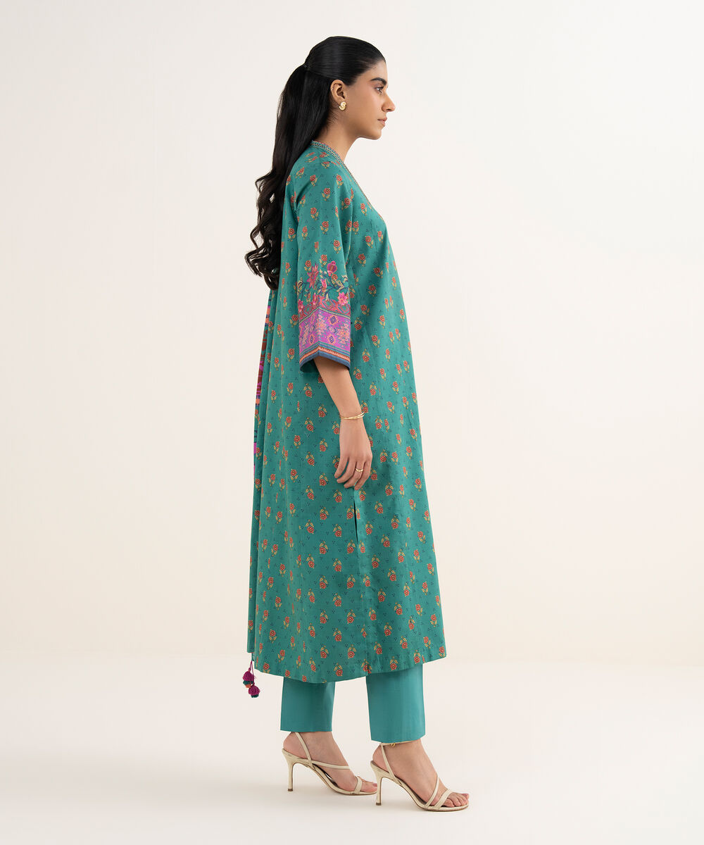 Women's Unstitched Textured Lawn Printed Green 3 Piece Suit