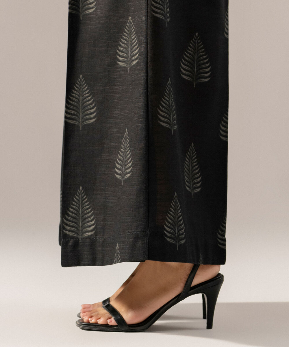 Women's RTW Printed Black Khaddar Flared Pants