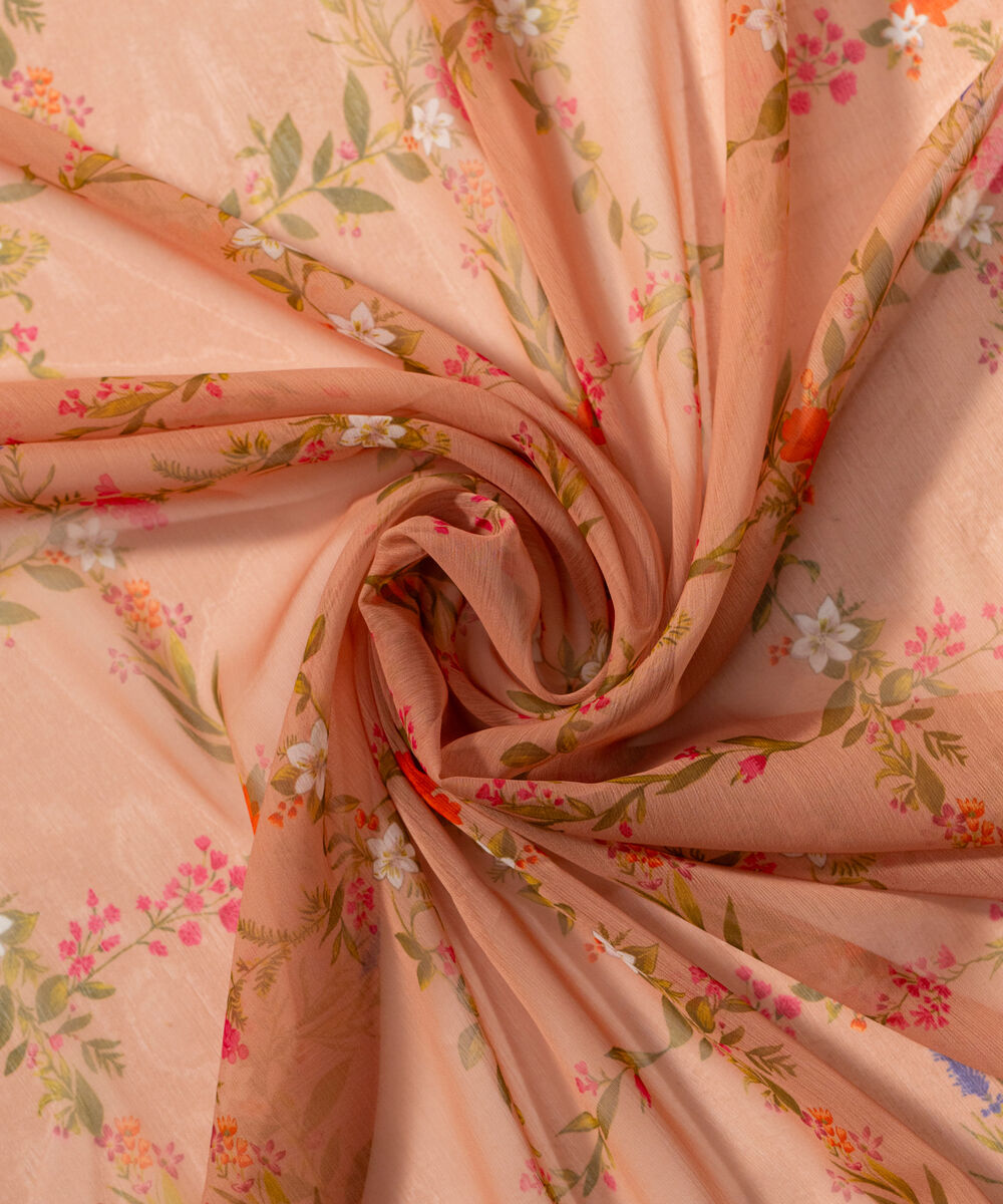 Women's RTW Blended chiffon Printed Peach Dupatta