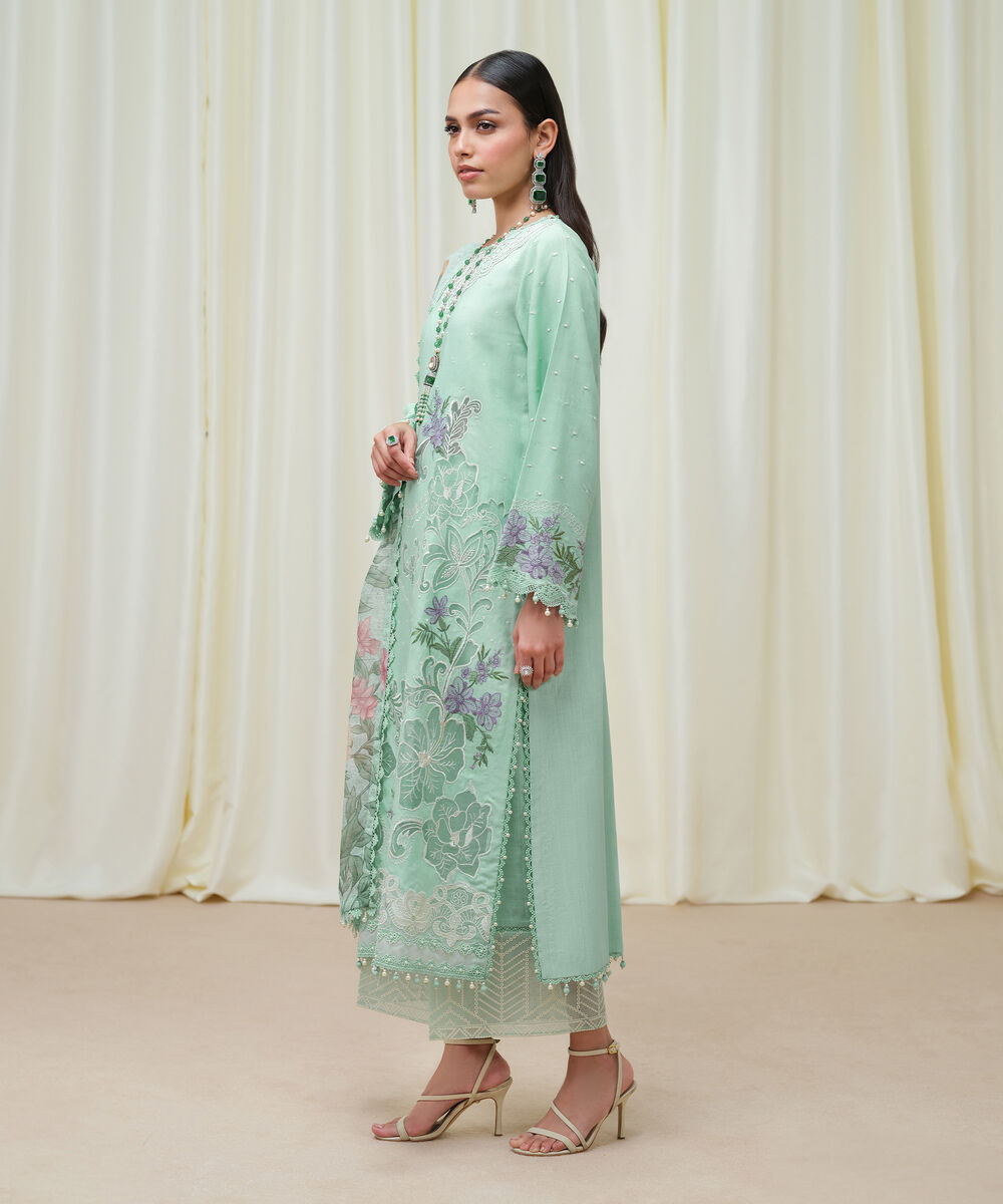 Women's Unstitched Dull Viscose Raw Silk Dyed Three Piece Suit