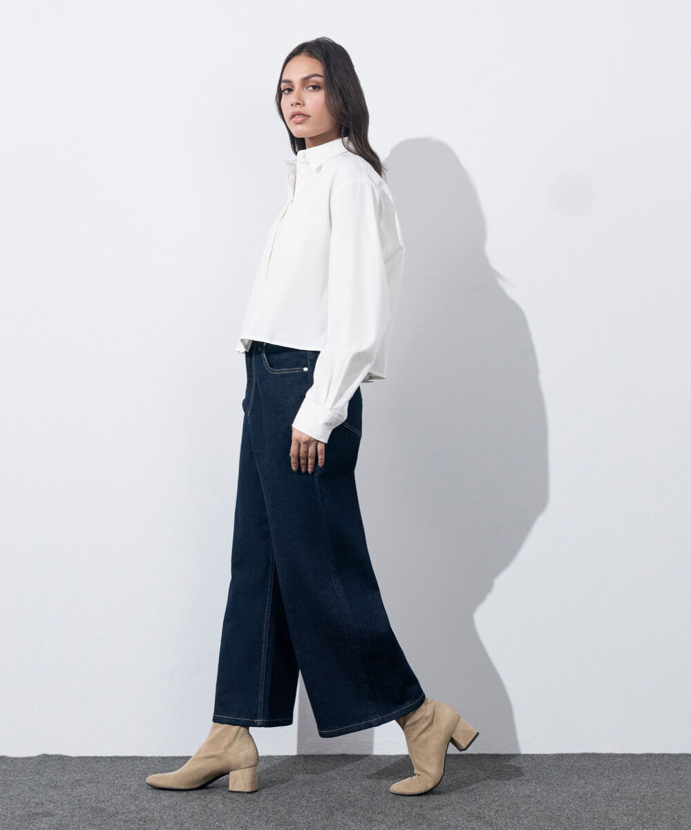 Women's Western Wear Mid Wash Cropped Wide Leg Jeans