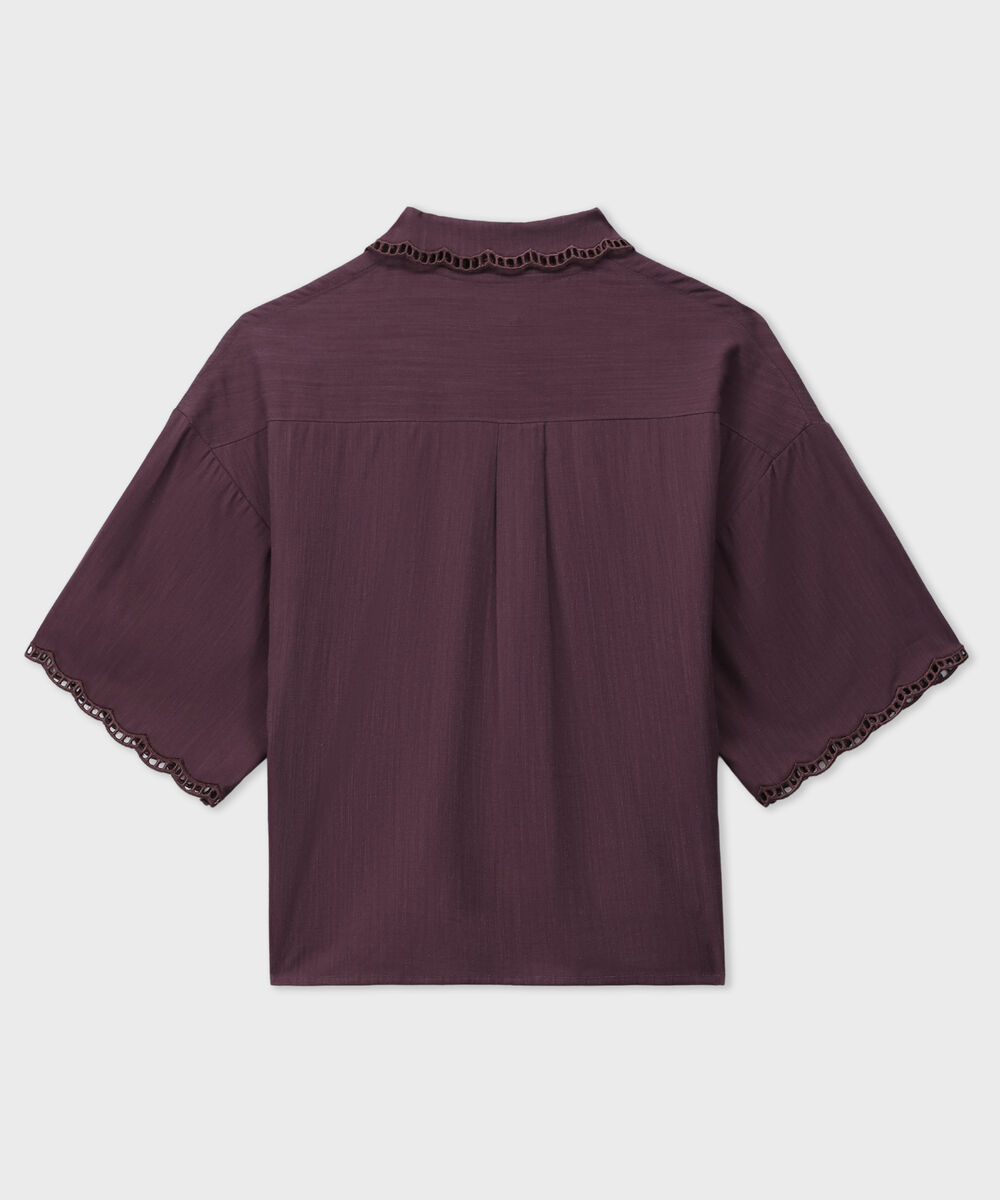 Women's Western Maroon Regular-Fit Shirt With Lace Trims