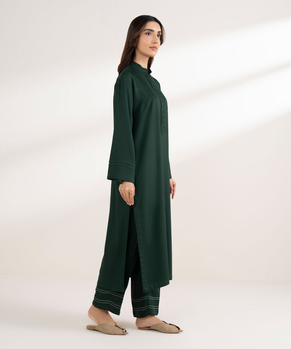 Women's RTW Bedford Solid Straight Green Shirt