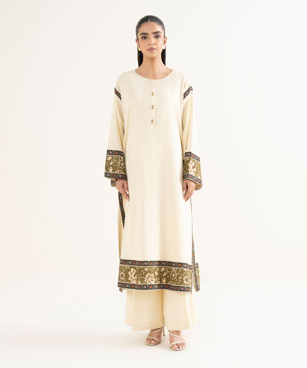 Women's RTW Cotton Viscose Solid Drop Shoulder Off White Shirt