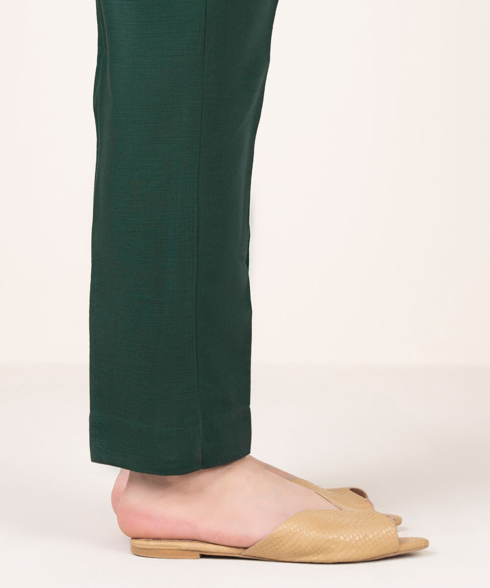 Women's RTW Khaddar Solid Green  Straight Pants