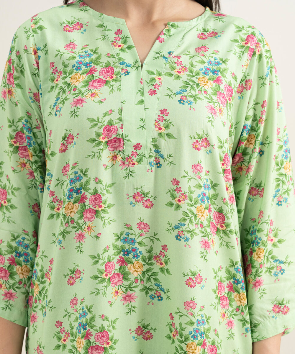 Women's RTW Arabic Lawn Printed Green 2 Piece Suit