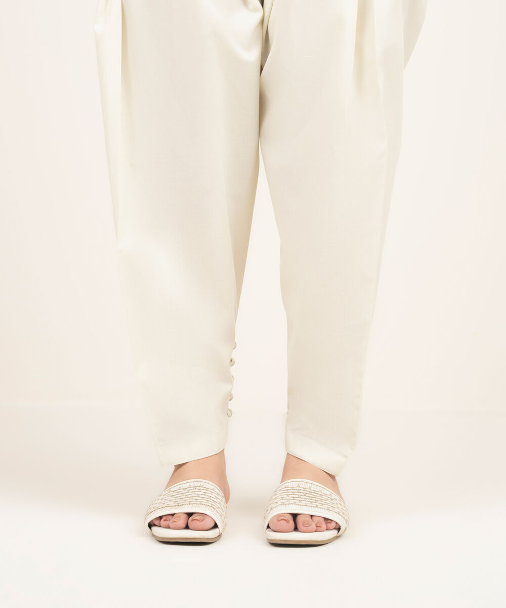 Women's RTW Lawn Solid Off White Shalwar