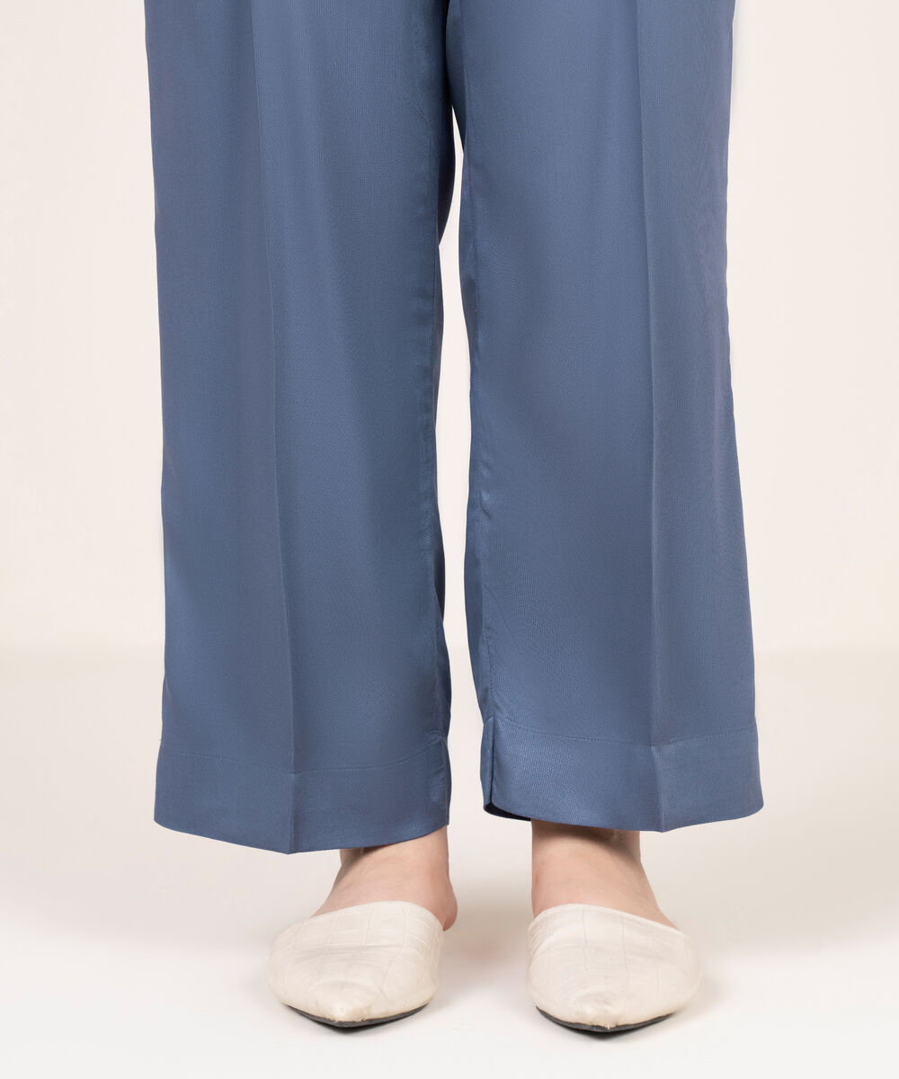 Women's RTW Bedford Solid Steel Blue Straight Pants