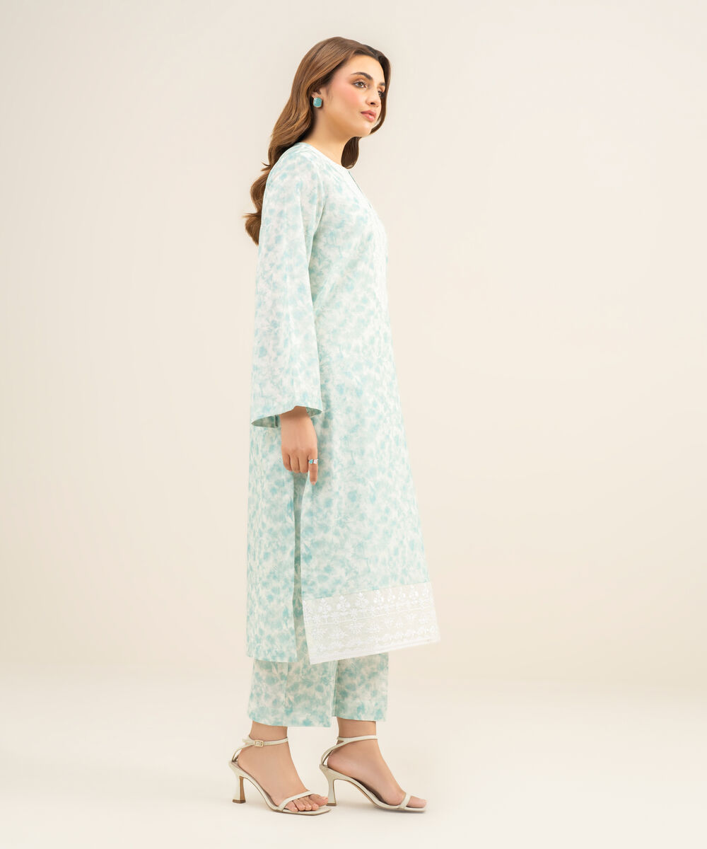 Women's Unstitched Lawn Embroidered Aqua  2 Piece Suit