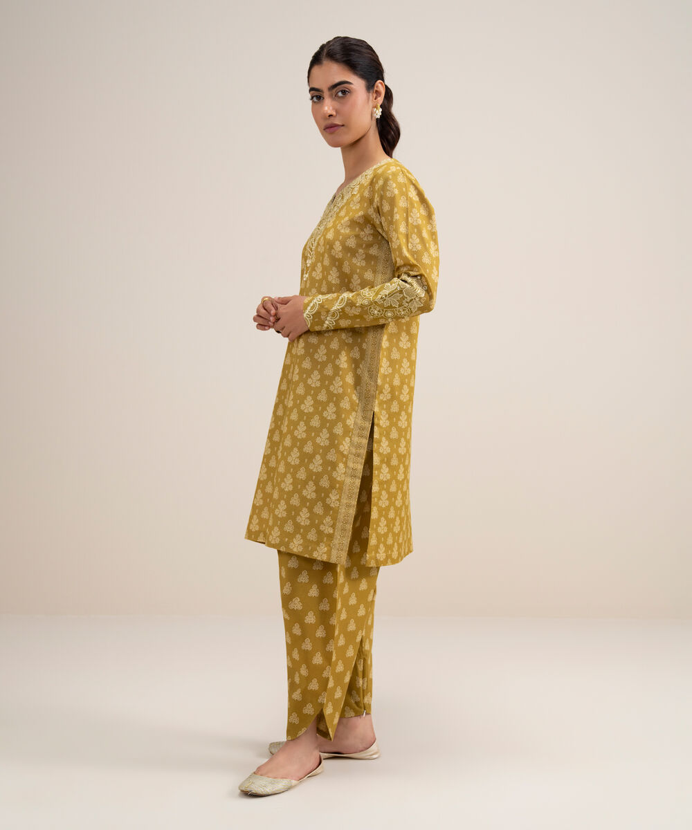 Women's Unstitched Lawn Embroidered Yellow 2 Piece Suit
