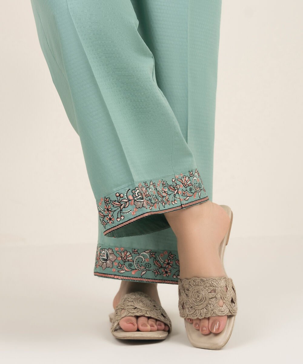 Women's RTW Dobby Embroidered Green Culottes