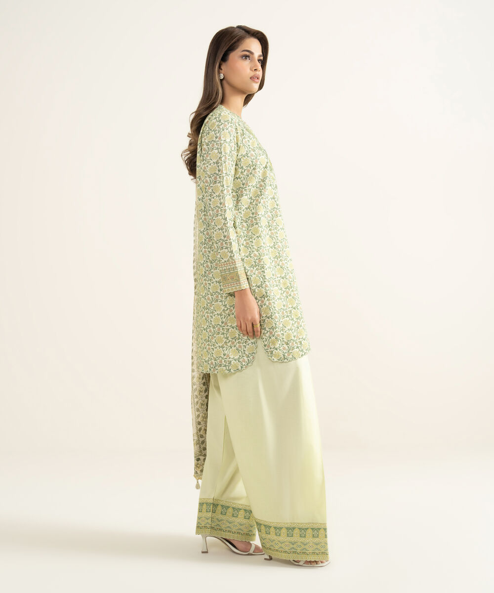 Women's Unstitched Lawn Embroidered Green 3 Piece Suit