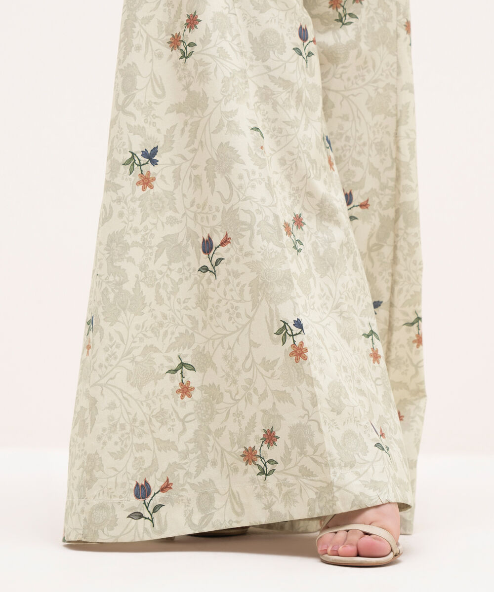 Women's RTW Cotton Viscose Beige Printed Flared Pants