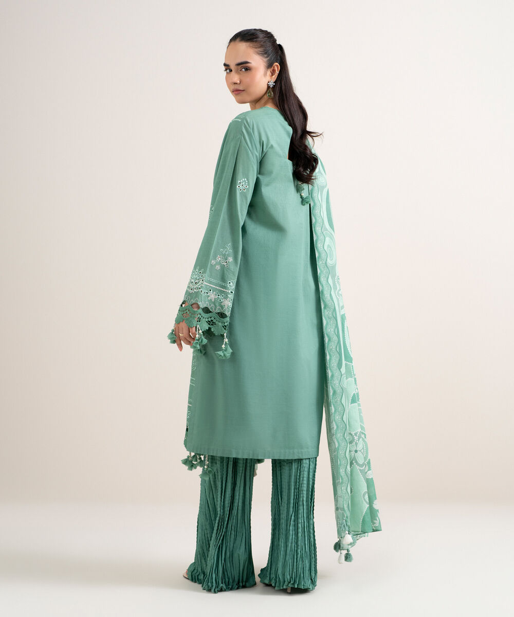 Women's Unstitched Textured Lawn Embroidered Green 3 Piece Suit