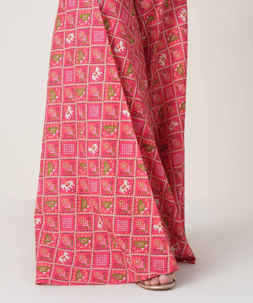 Women's RTW Cambric Pink Printed Trousers