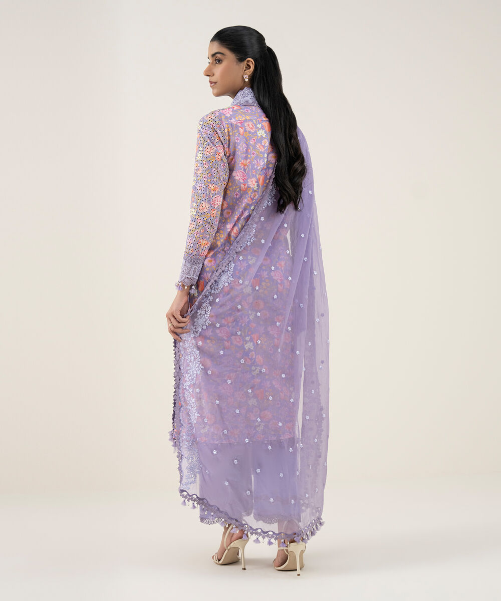 Women's Unstitched Cotton Embroidered Purple 3 Piece Suit