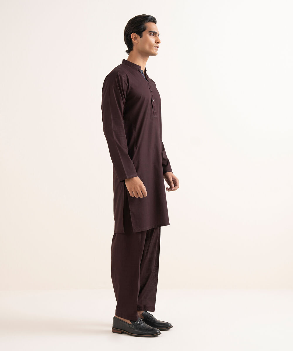 Men's Stitched Premium Cotton Maroon Suit