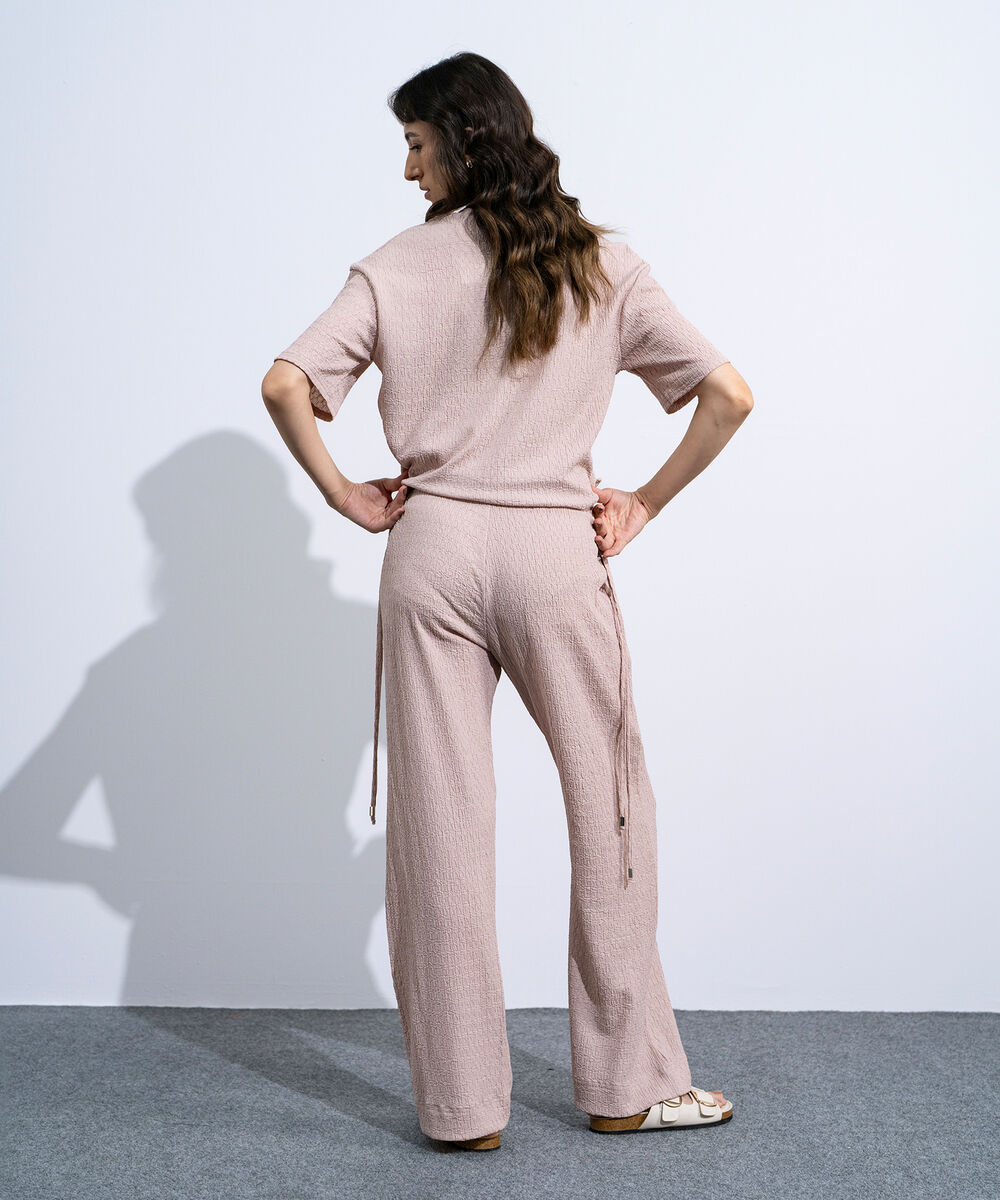 Women's Peach Pull-On  Textured Trousers With Tie Detail