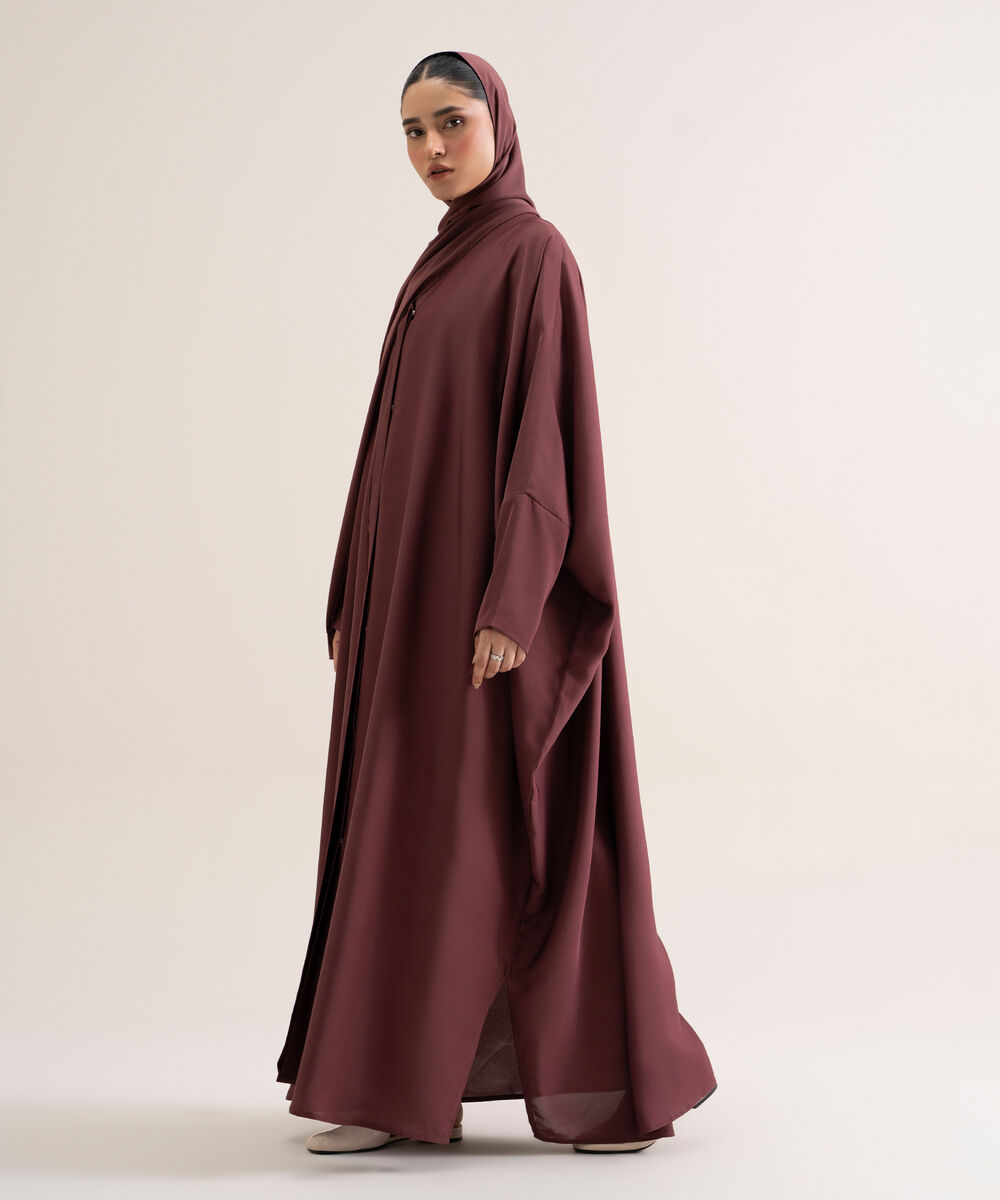 Women's Polyester Brownish Mauve Kaftan Abaya Set