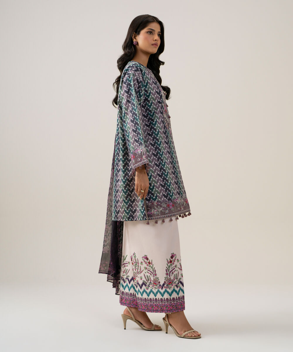 Women's Unstitched Blended Chiffon Printed Dark Green 3 Piece Suit