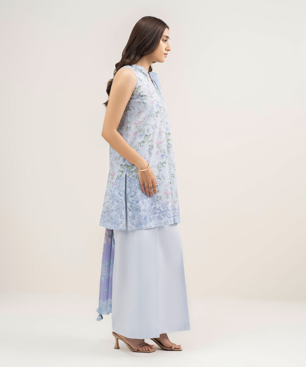 Women's Unstitched Lawn Printed Blue 2 Piece Suit