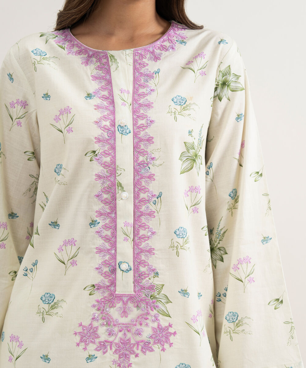 Women's RTW Cambric Embroidered Mint Green Straight Shirt
