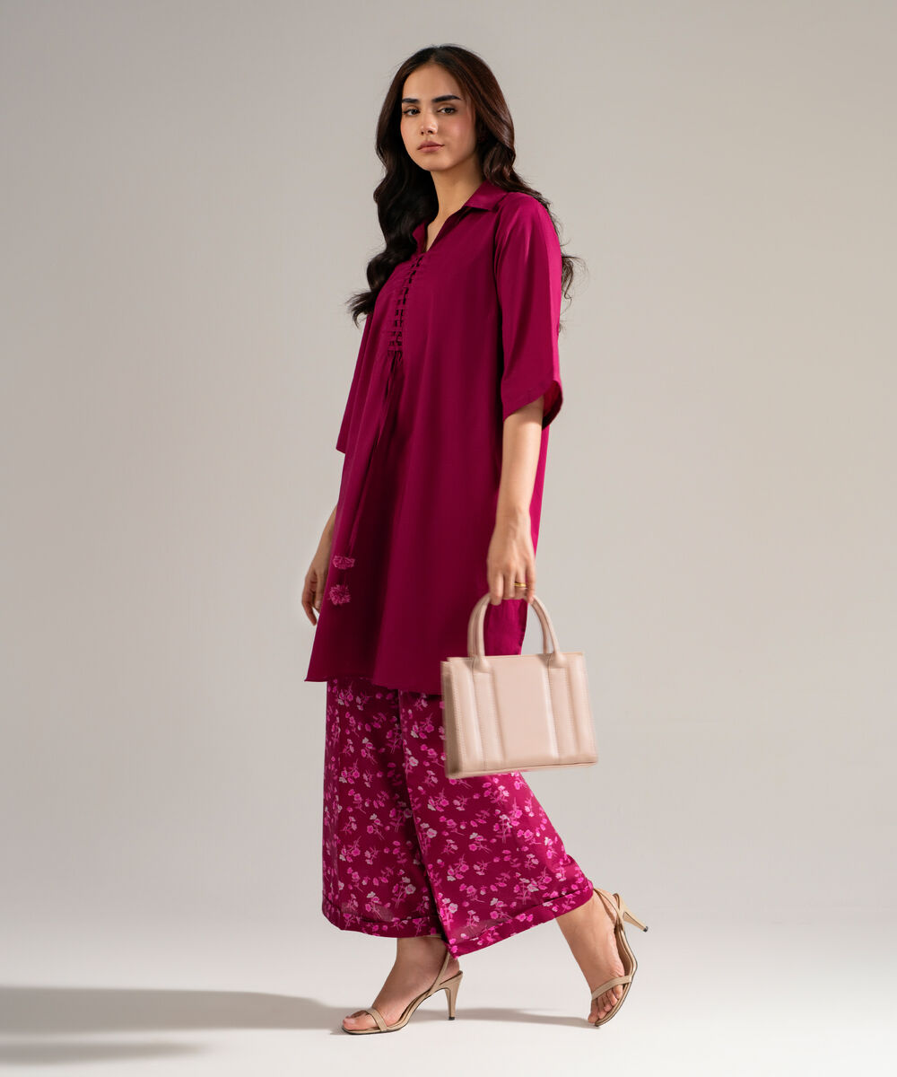 Women's RTW Cambric Solid Plum Straight Shirt