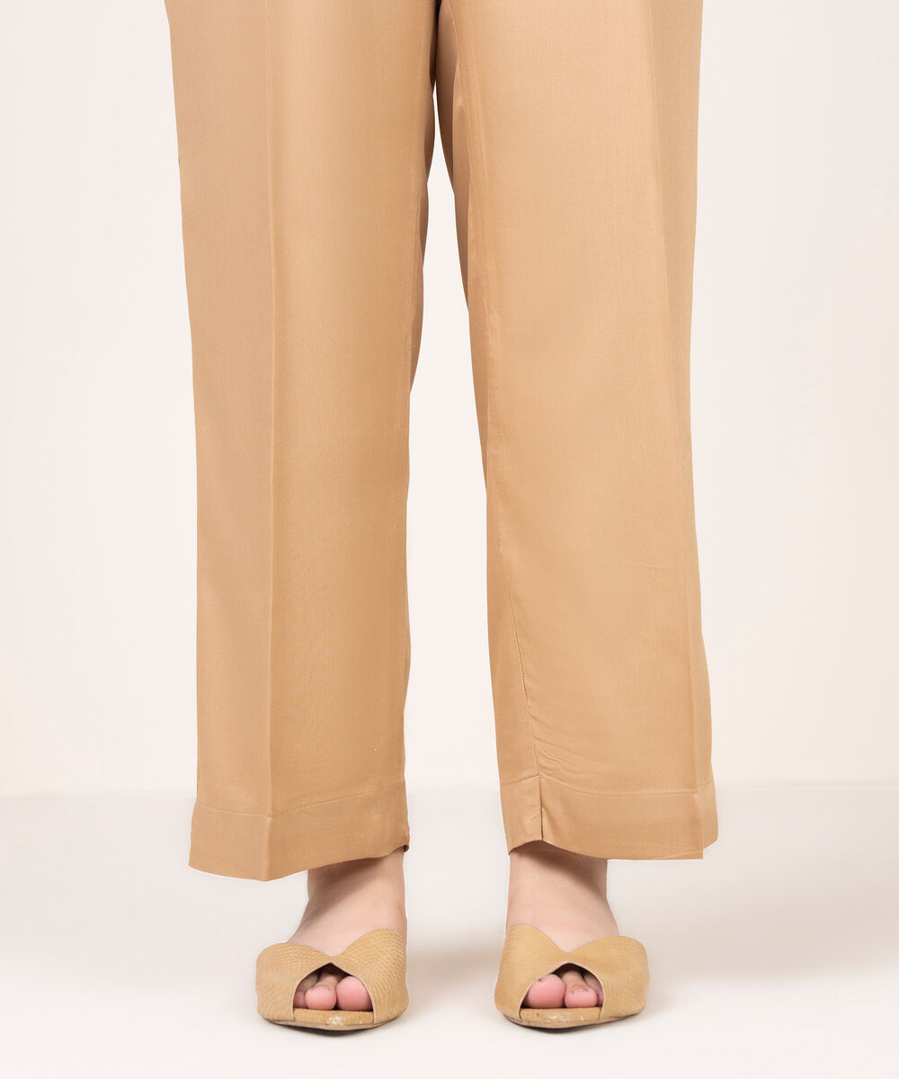 Women's RTW Bedford Solid Beige Straight Pants