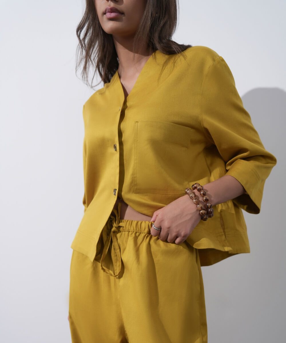 Women's Western Wear Mustard Linen Blend Pull On Trousers