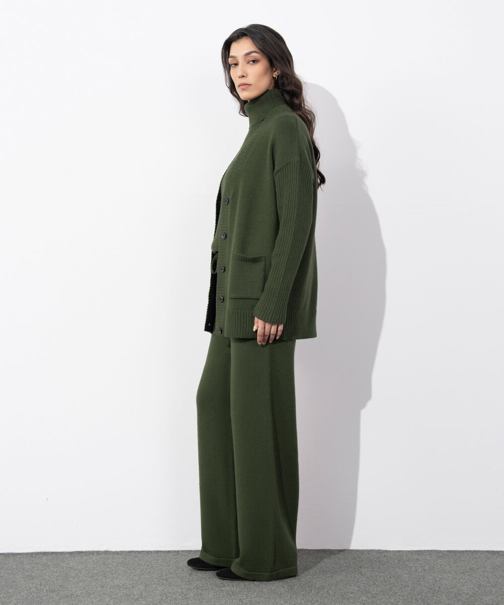 Women's Western Wear Olive Green Soft Touch Knit Cardigan