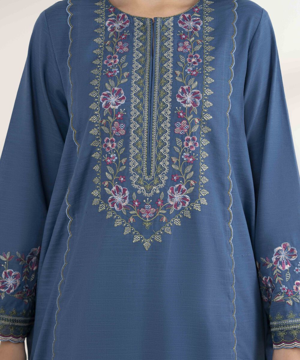 Women's Unstitched Embroidered Khaddar Teal Blue 3 Piece Suit