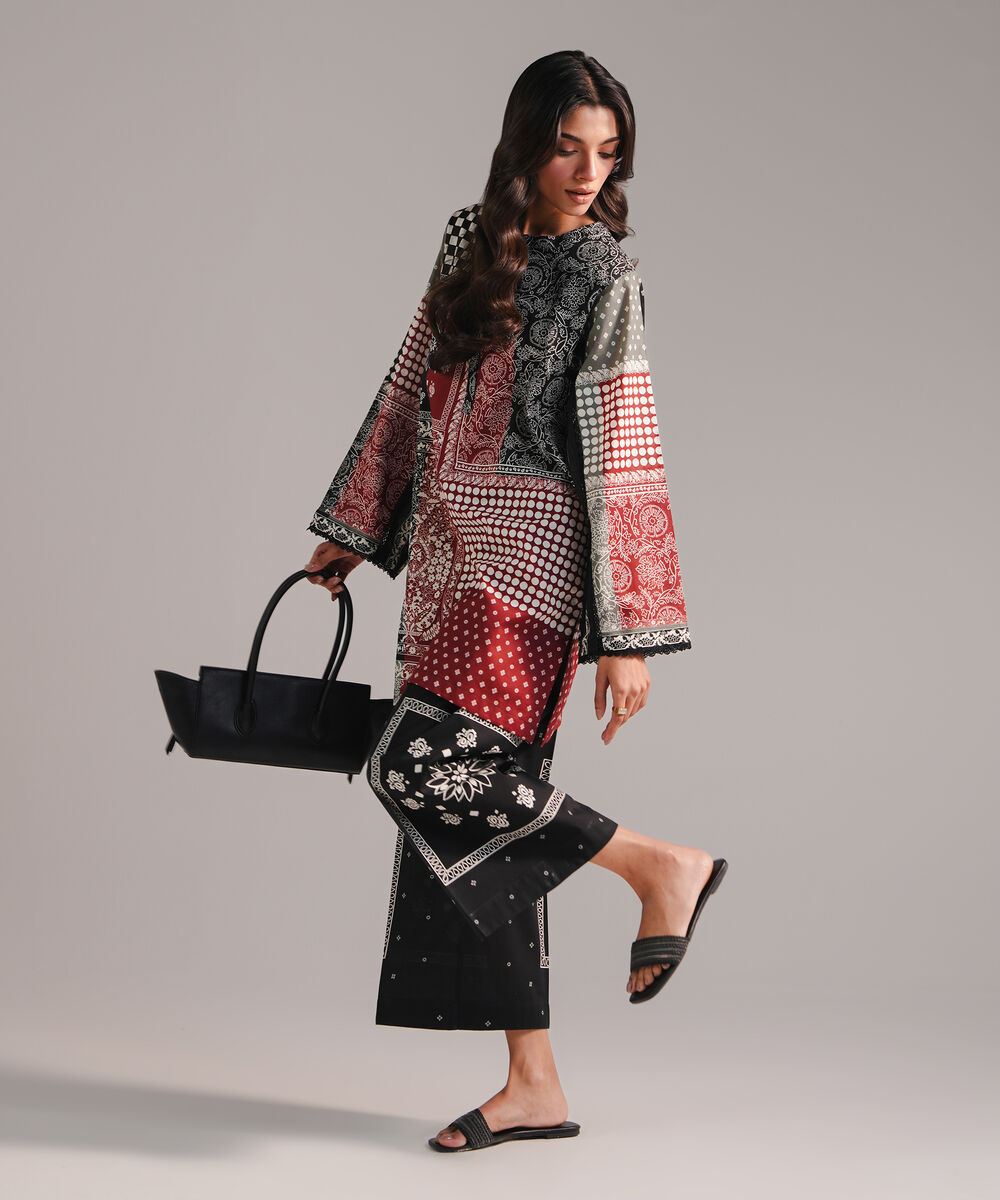 Women's RTW Cambric Printed Black Straight Shirt