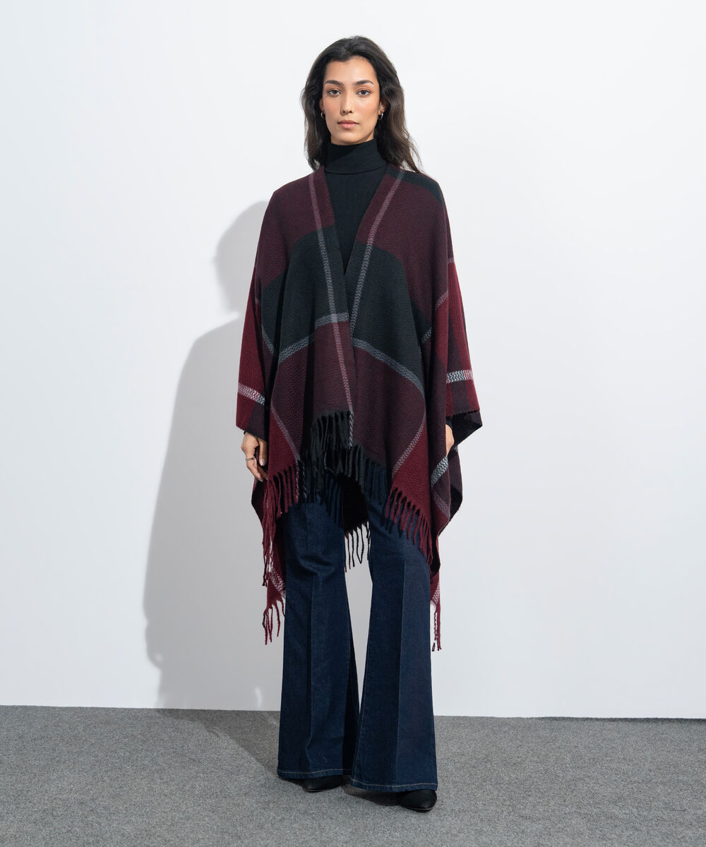 Women's Western Wear Maroon & Black Cape Shawl