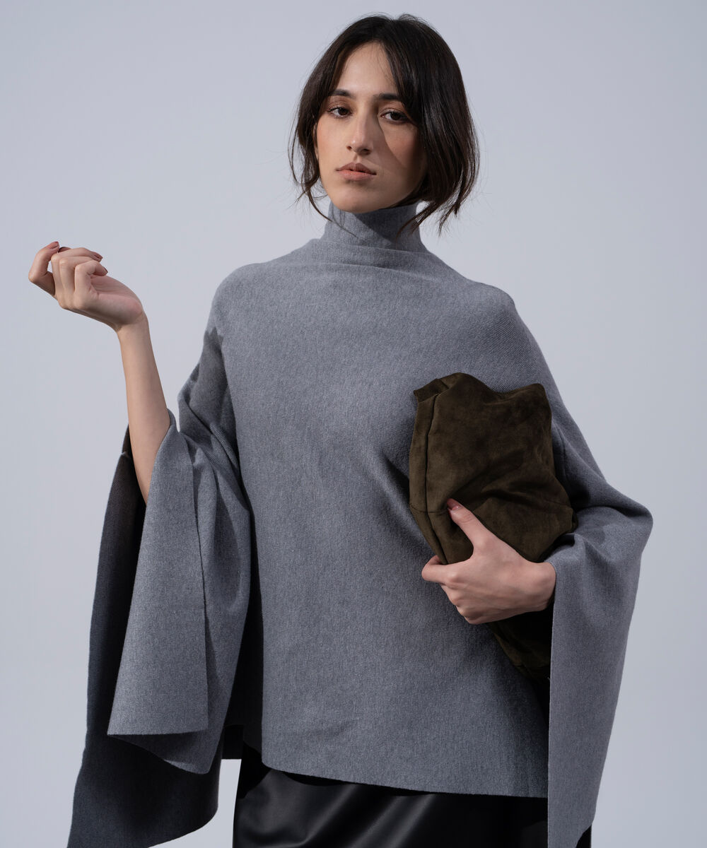 Women's Western Wear Grey Cape Knit Jumper