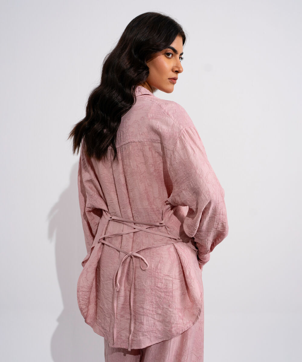 Women's Pink Textured Button Through Shirt