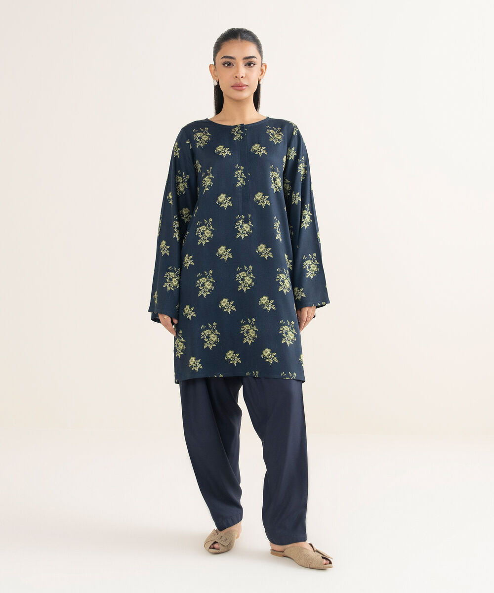 Women's RTW Bedford Printed Blue Straight Shirt