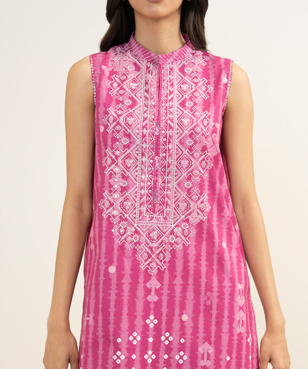 Women's Unstitched Lawn Embroidered Pink 3 Piece Suit